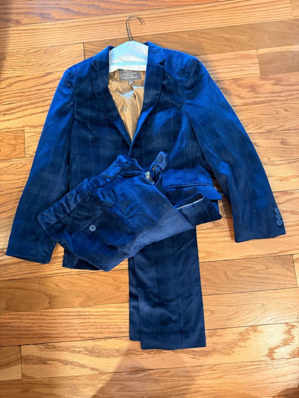 Appaman Boys Blue Velvet Plaid Blazer & Pants Set